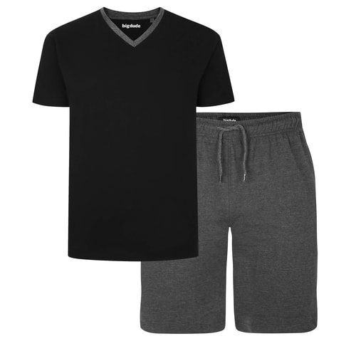 Bigdude V-Neck PJ Set Black/Charcoal